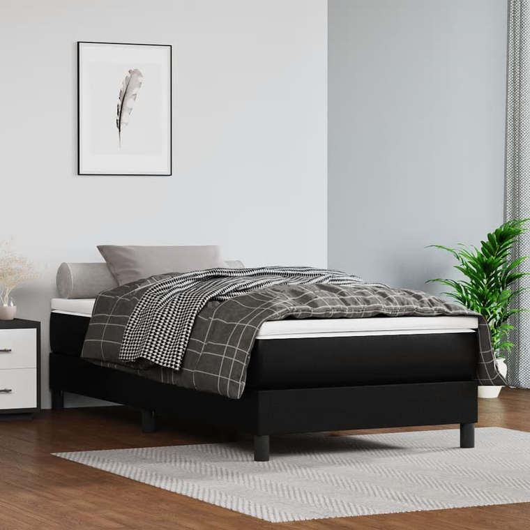 vidaXL Cama com molas/colchão 80x200 cm couro artificial preto 1