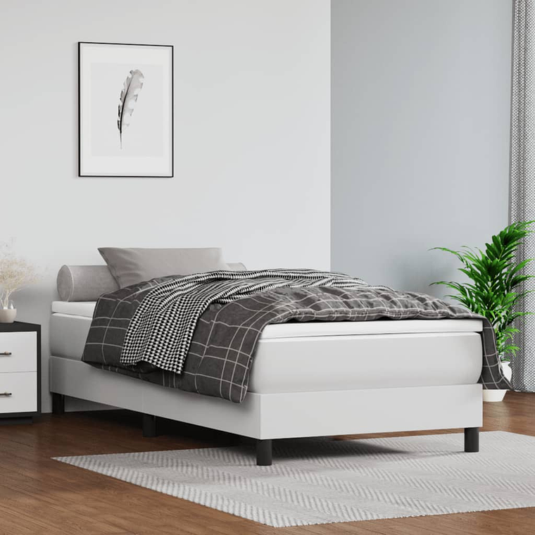 vidaXL Cama com molas/colchão 80x200 cm couro artificial branco 1