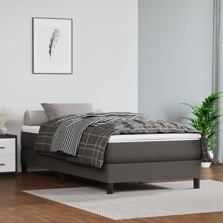 vidaXL Cama com molas/colchão 80x200 cm couro artificial cinza 1