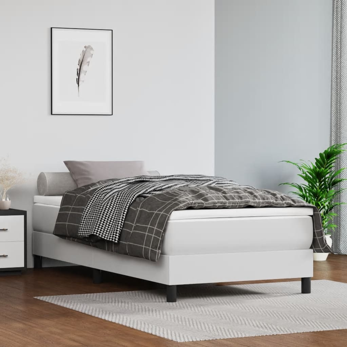 vidaXL Cama com molas/colchão 90x200 cm couro artificial branco 1