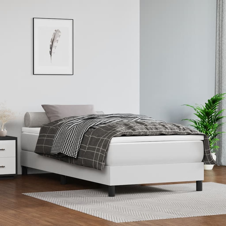 vidaXL Cama com molas/colchão 90x200 cm couro artificial branco 1