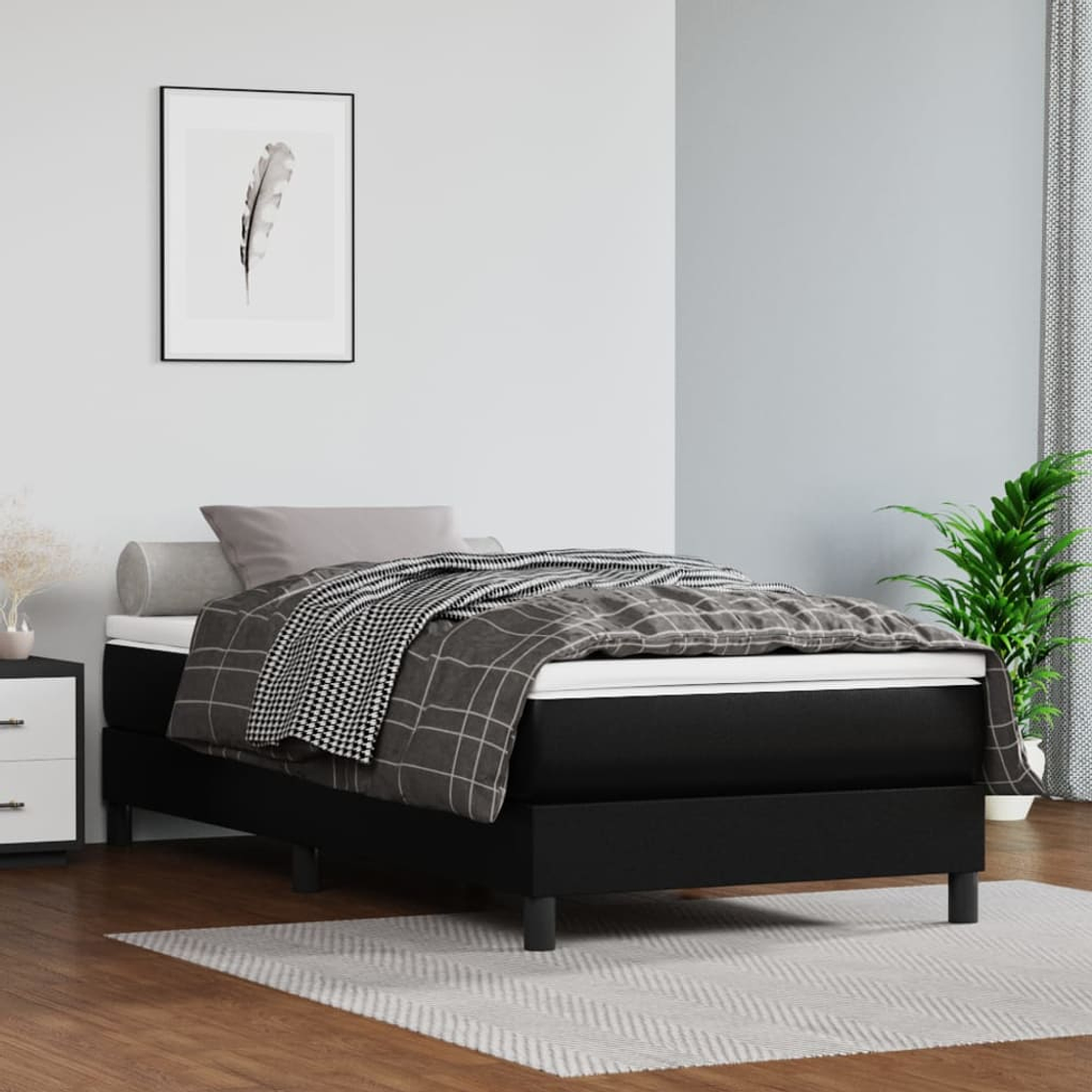 vidaXL Cama com molas/colchão 100x200 cm couro artificial preto 1