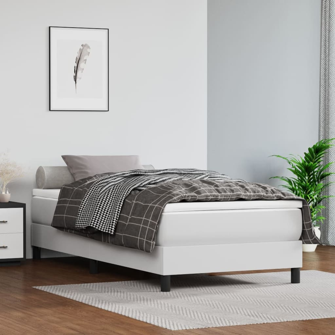 vidaXL Cama com molas/colchão 100x200 cm couro artificial branco 1