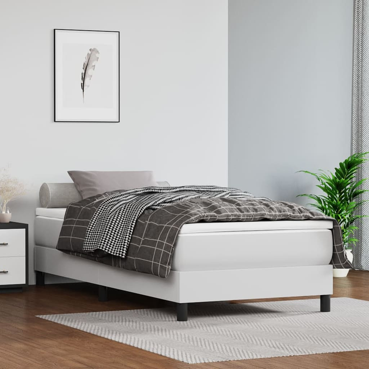 vidaXL Cama com molas/colchão 100x200 cm couro artificial branco 1