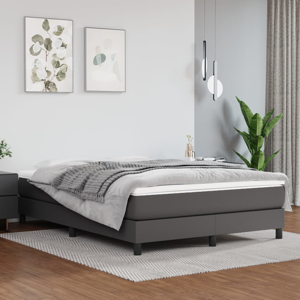 vidaXL Cama com molas/colchão 140x190 cm couro artificial cinzento 1