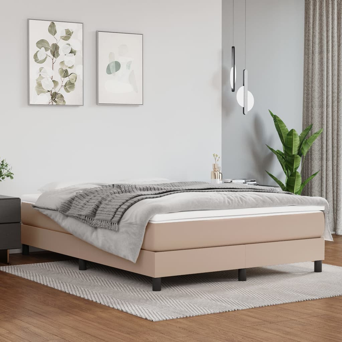 vidaXL Cama com molas/colchão 140x190 cm couro artificial cappuccino 1
