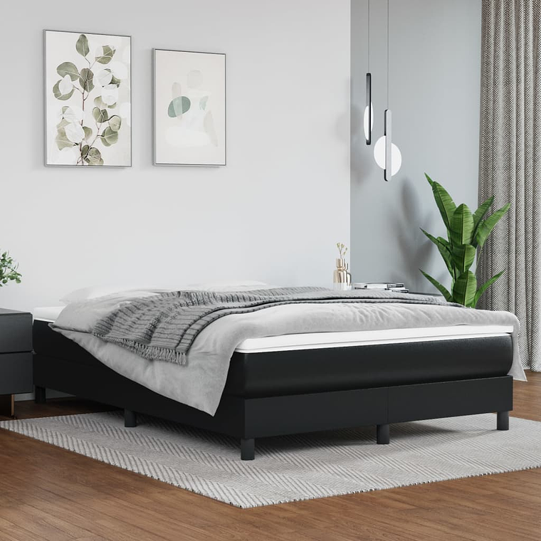 vidaXL Cama com molas/colchão 140x200 cm couro artificial preto 1