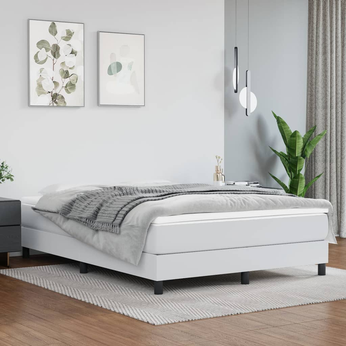 vidaXL Cama com molas/colchão 140x200 cm couro artificial branco 1