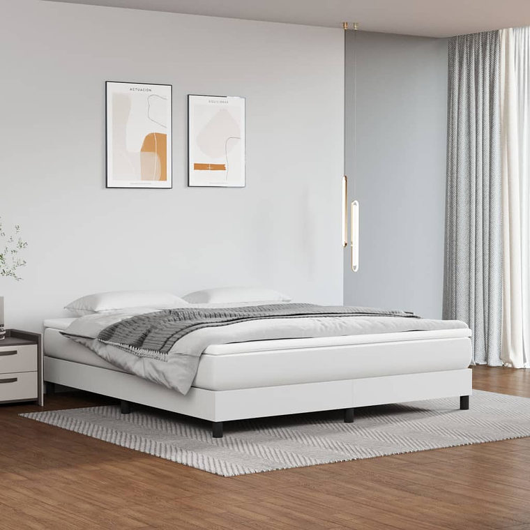 vidaXL Cama com molas/colchão 180x200 cm couro artificial branco 1