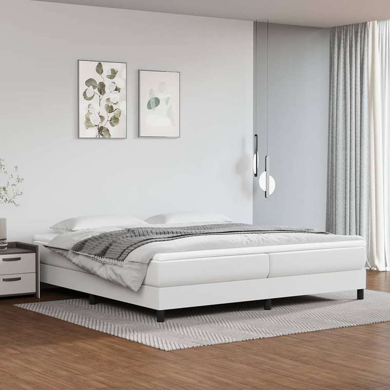 vidaXL Cama com molas/colchão 200x200 cm couro artificial branco 1