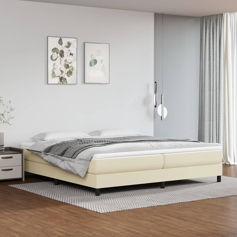 vidaXL Cama com molas/colchão 200x200 cm couro artificial cor creme 1