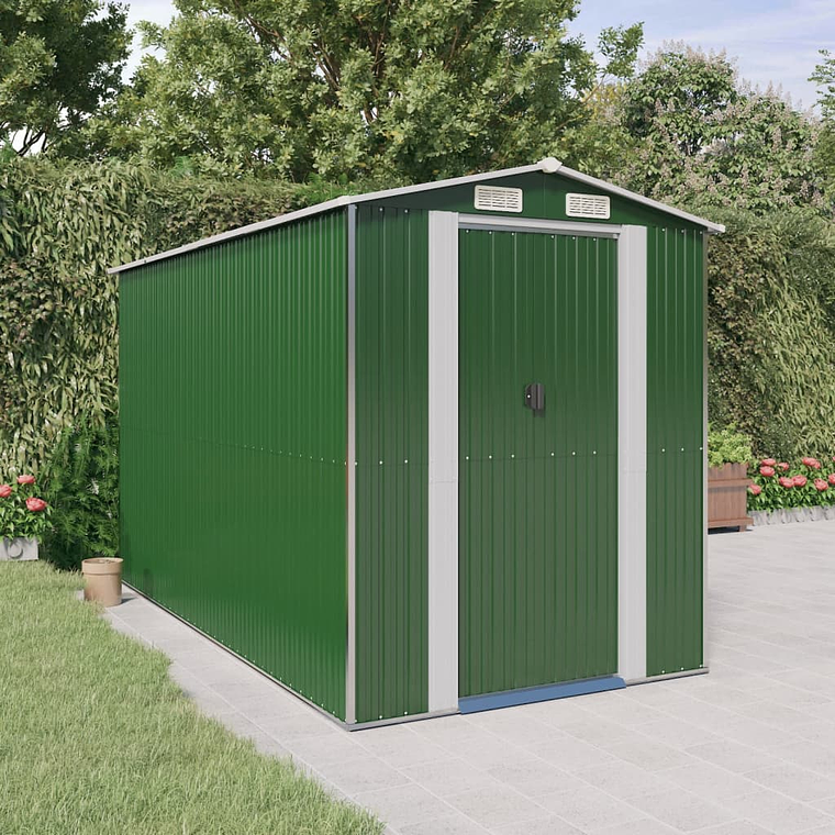 vidaXL Abrigo de jardim 192x357x223 cm aço galvanizado verde 1