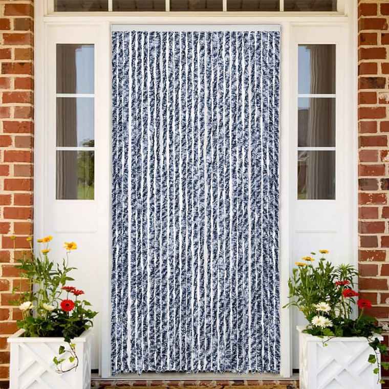 vidaXL Cortina anti-insetos 118x220 cm chenille azul e branco 1
