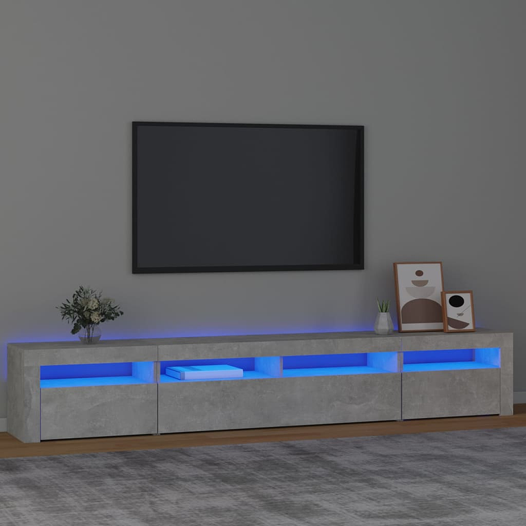vidaXL Móvel de TV com luzes LED 240x35x40 cm cinzento cimento 1
