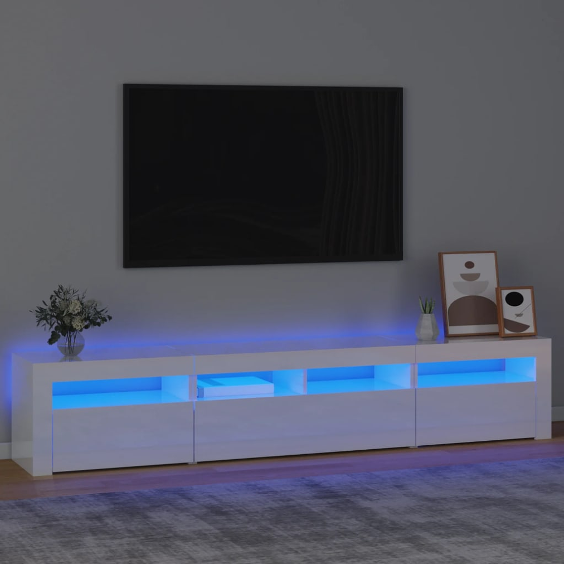 vidaXL Móvel de TV com luzes LED 210x35x40 cm branco brilhante 1
