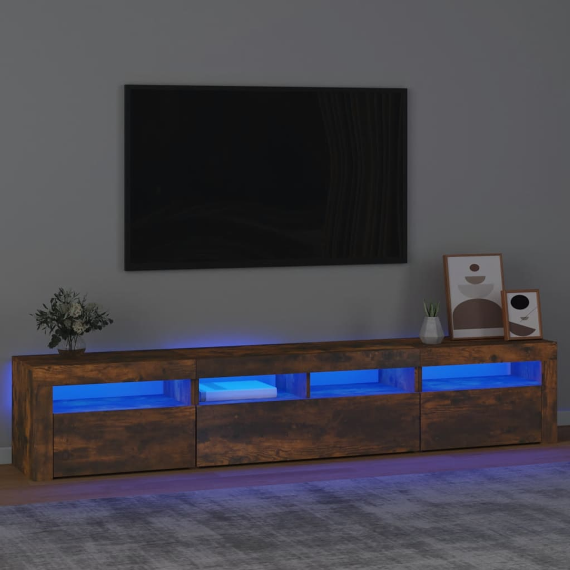 vidaXL Móvel de TV com luzes LED 210x35x40 cm carvalho fumado 1
