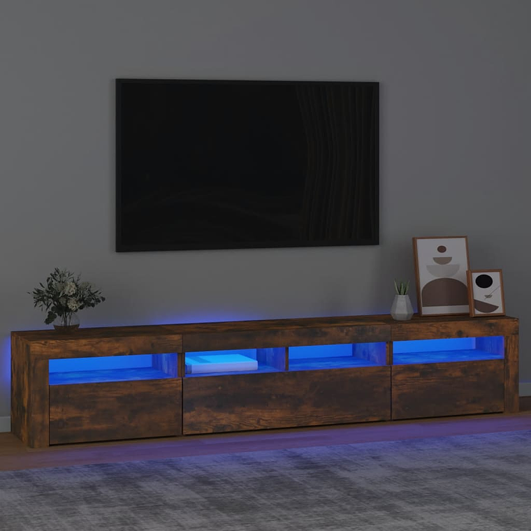 vidaXL Móvel de TV com luzes LED 210x35x40 cm carvalho fumado 1