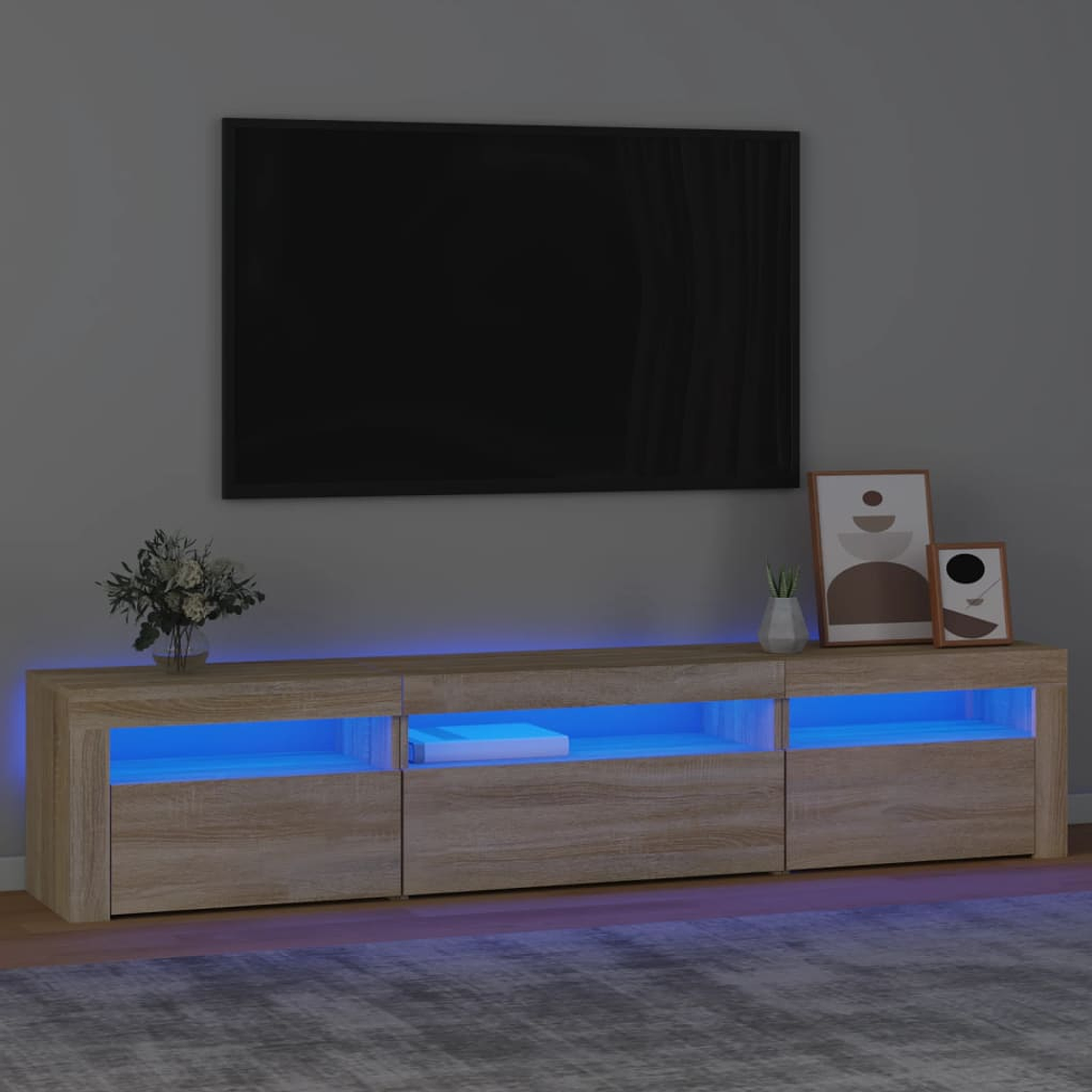 vidaXL Móvel de TV com luzes LED 195x35x40 cm carvalho sonoma 1