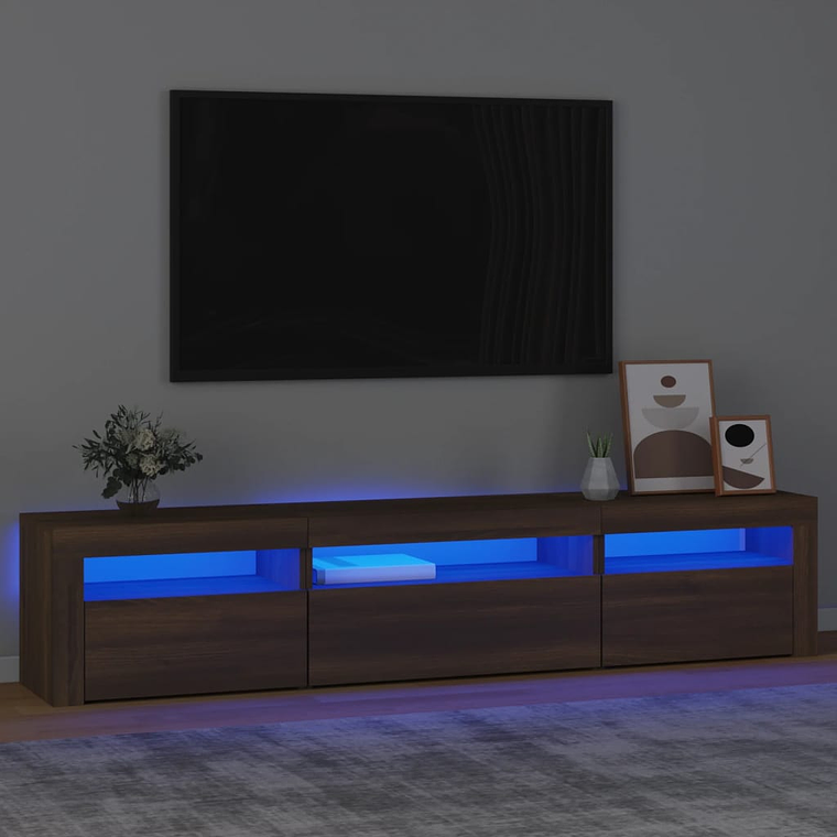 vidaXL Móvel de TV com luzes LED 195x35x40 cm Carvalho Marrom 1