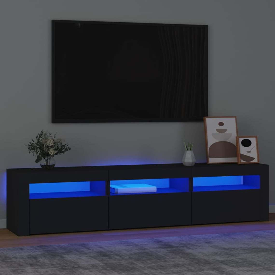 vidaXL Móvel de TV com luzes LED 180x35x40 cm preto 1