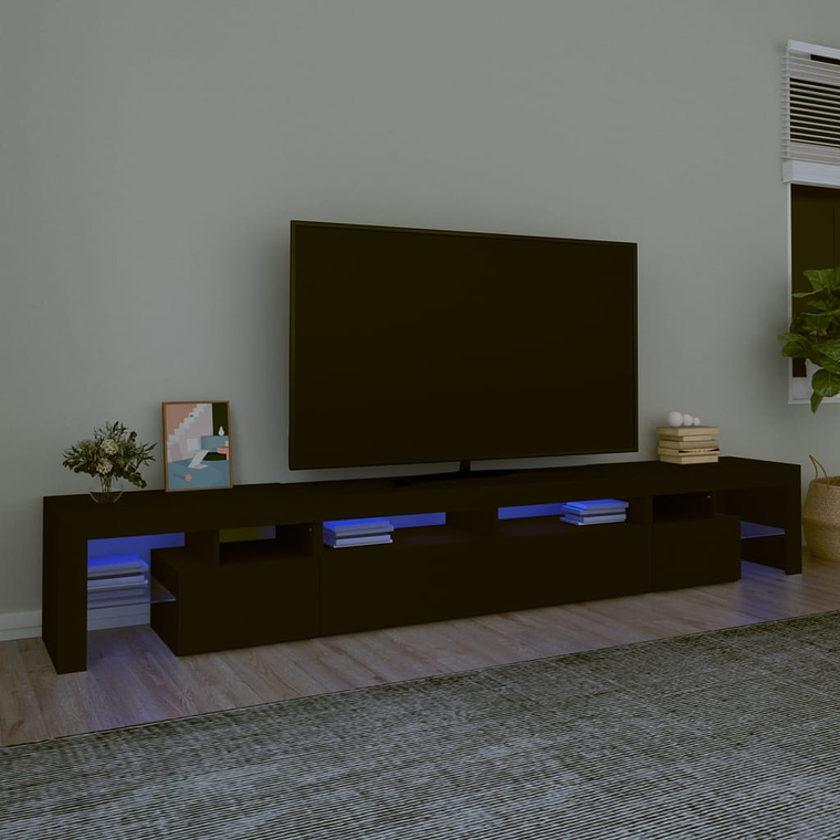 vidaXL Móvel de TV com luzes LED 260x36,5x40 cm preto 1