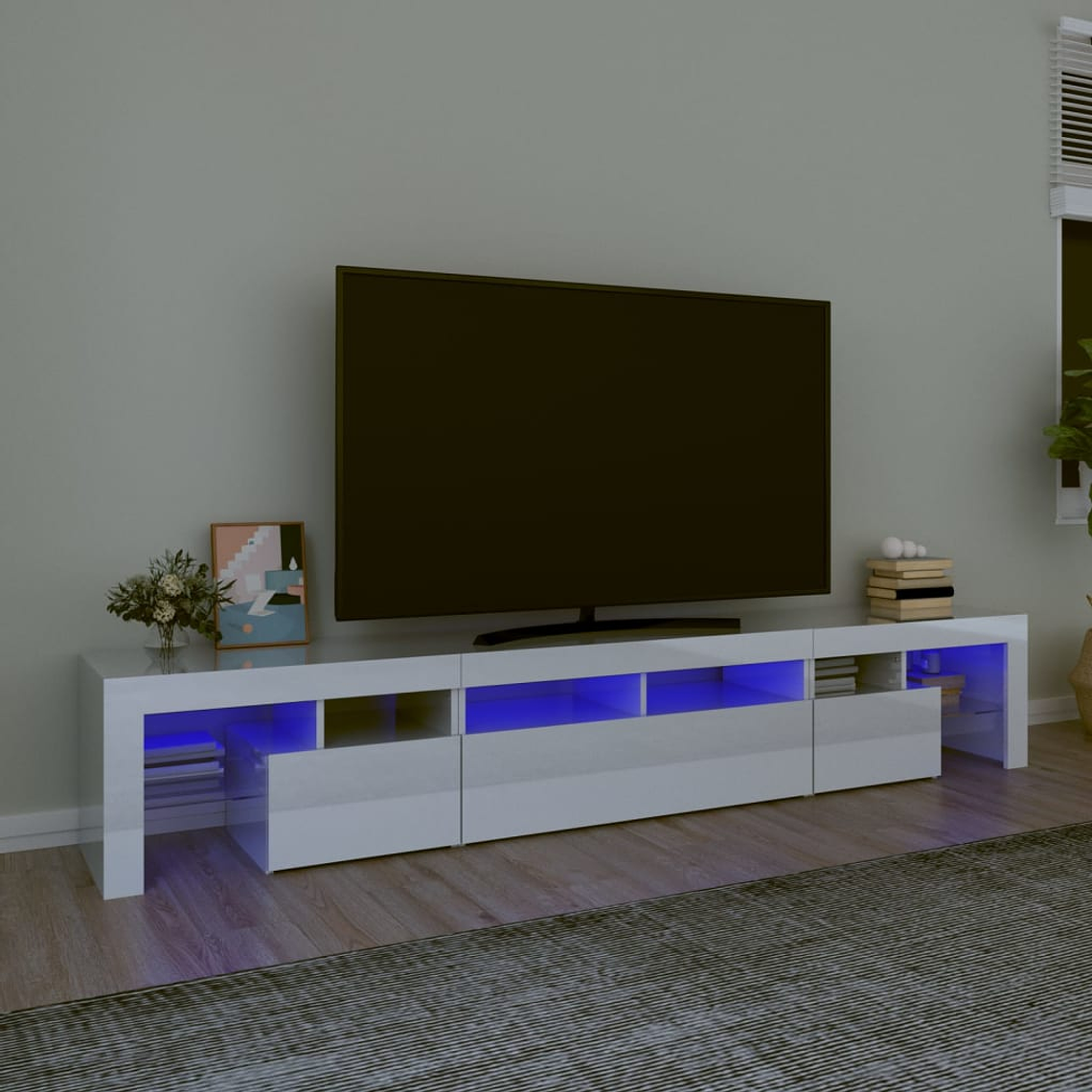 vidaXL Móvel de TV com luzes LED 230x36,5x40 cm branco brilhante 1