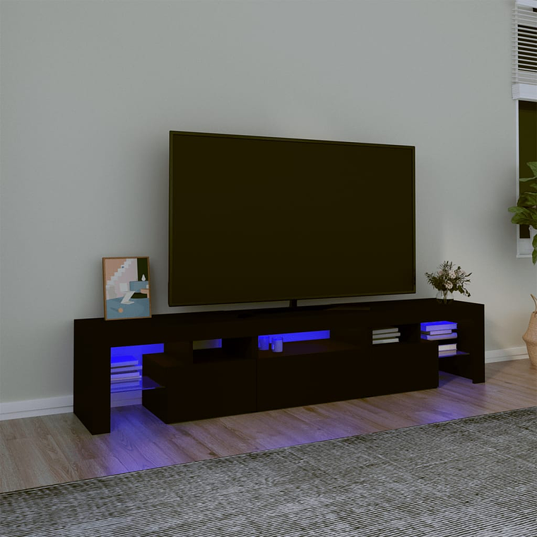 vidaXL Móvel de TV com luzes LED 200x36,5x40 cm preto 1