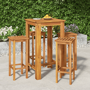 vidaXL 5 pcs conjunto de bar para jardim madeira de acácia maciça