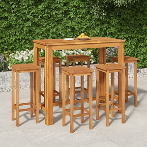 vidaXL 7 pcs Conjunto de bar para jardim madeira de acácia maciça