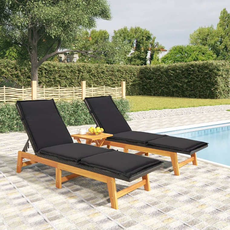 vidaXL 3 pcs conjunto lounge para jardim vime PE e acácia maciça 1