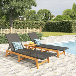 vidaXL 3 pcs conjunto lounge para jardim vime PE e acácia maciça