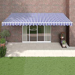 vidaXL Toldo retrátil 5x3 m tecido e alumínio azul e branco