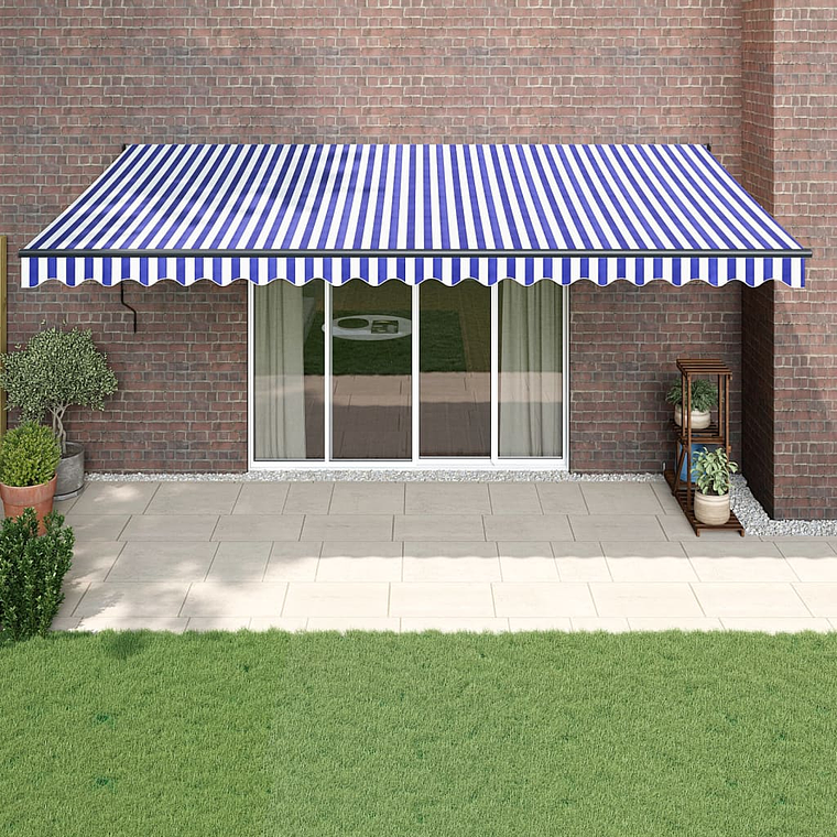 vidaXL Toldo retrátil 5x3 m tecido e alumínio azul e branco 1