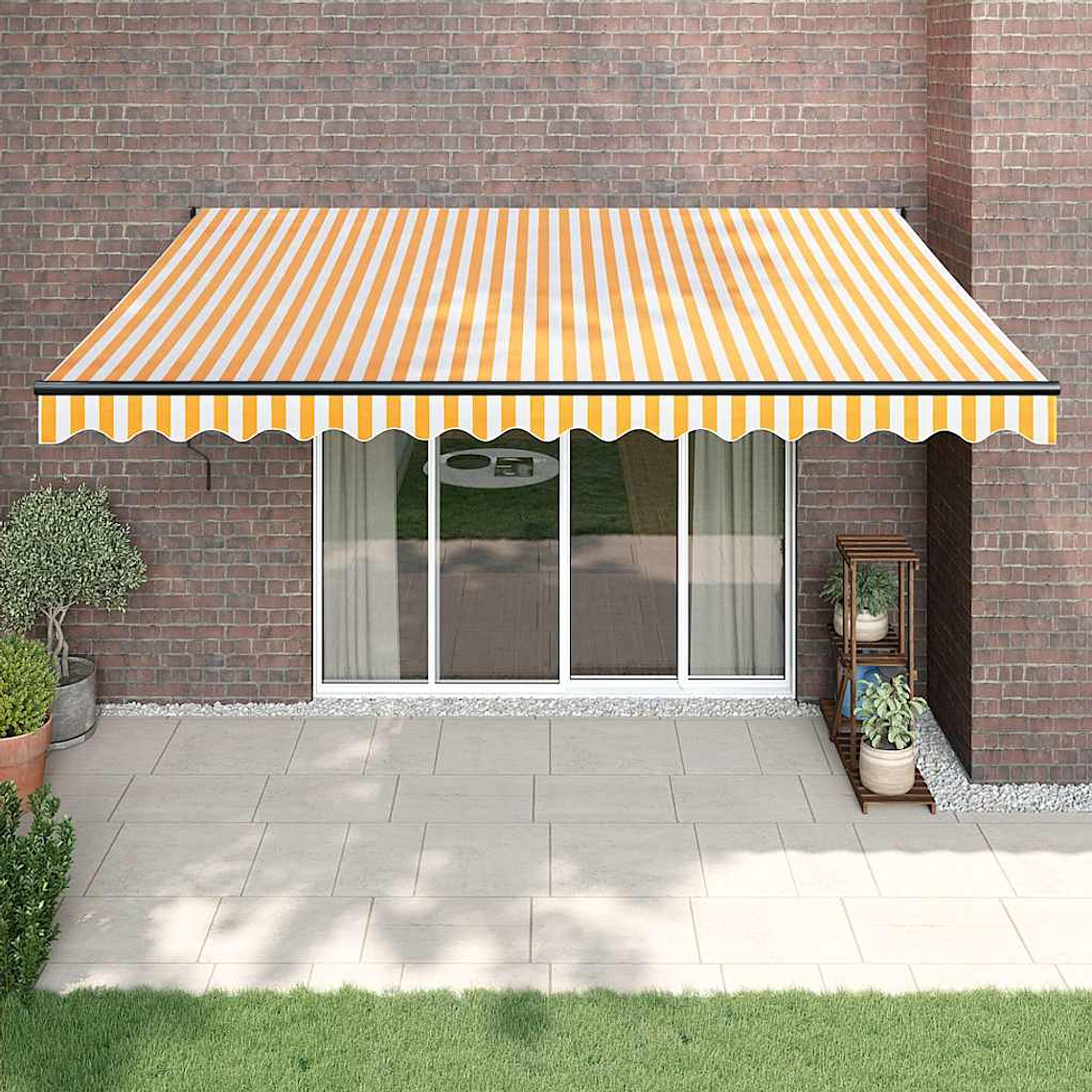vidaXL Toldo retrátil 4x3 m tecido e alumínio amarelo e branco 1
