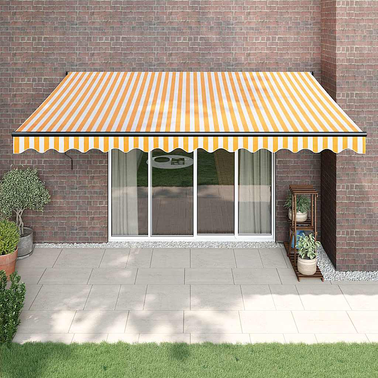 vidaXL Toldo retrátil 4x3 m tecido e alumínio amarelo e branco 1