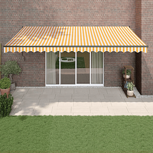 vidaXL Toldo retrátil 5x3 m tecido e alumínio amarelo e branco