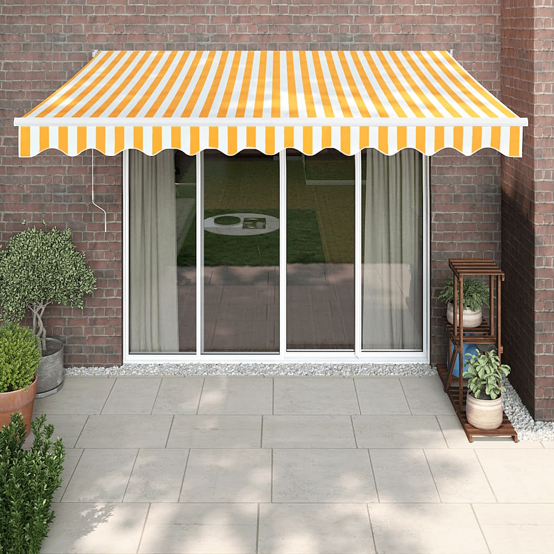 vidaXL Toldo retrátil automático 3,5x2,5 m amarelo e branco 1
