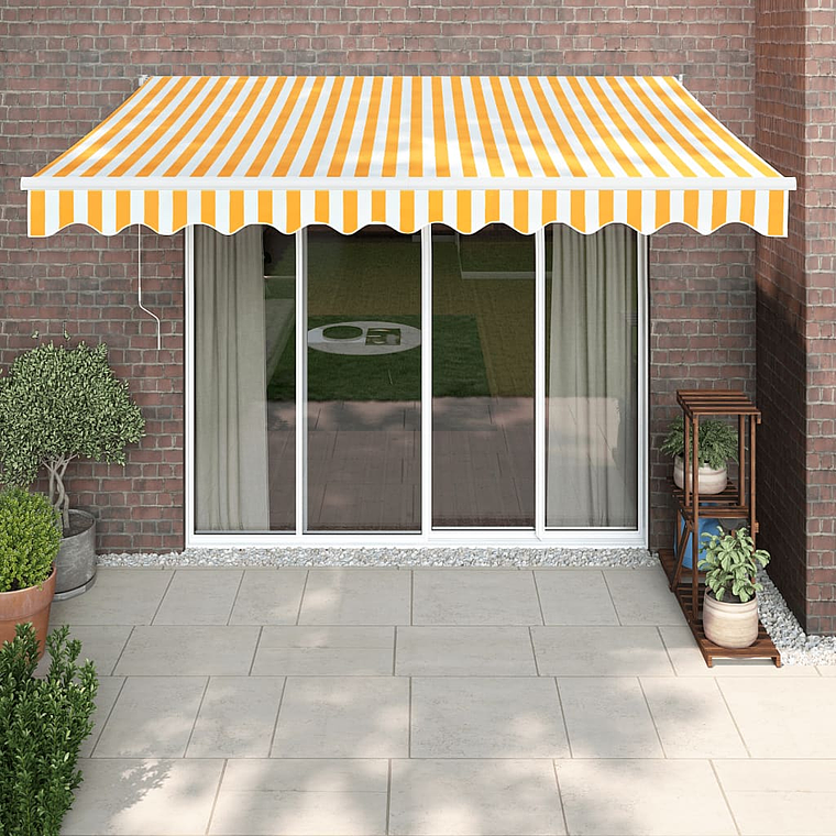 vidaXL Toldo retrátil automático 3,5x2,5 m amarelo e branco 1