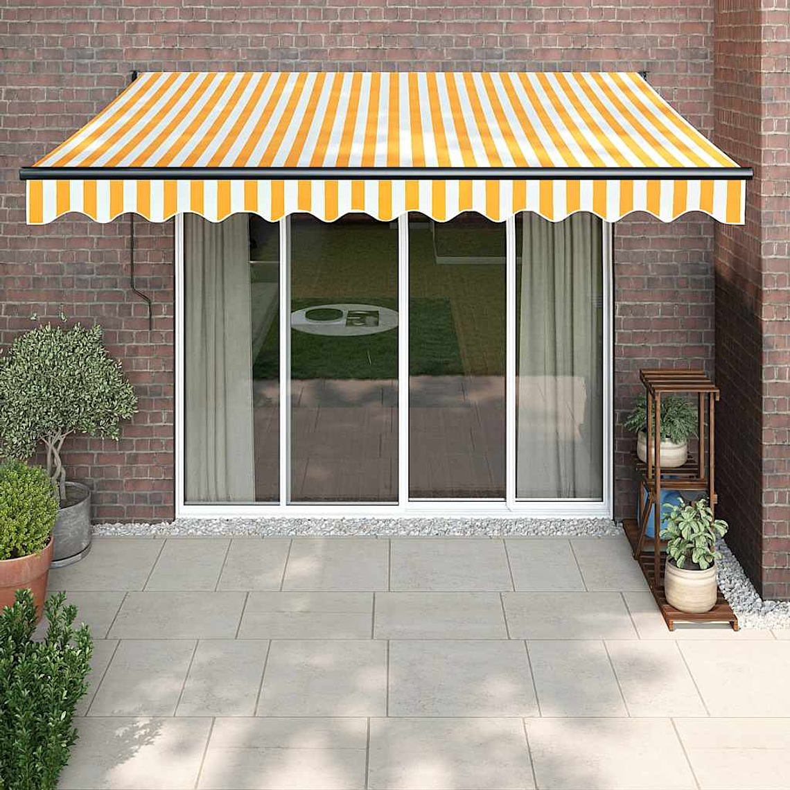 vidaXL Toldo retrátil automático 3,5x2,5 m amarelo e branco 1