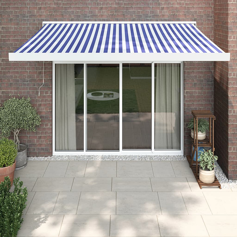 vidaXL Toldo retrátil 3,5x2,5 m tecido e alumínio azul e branco 1