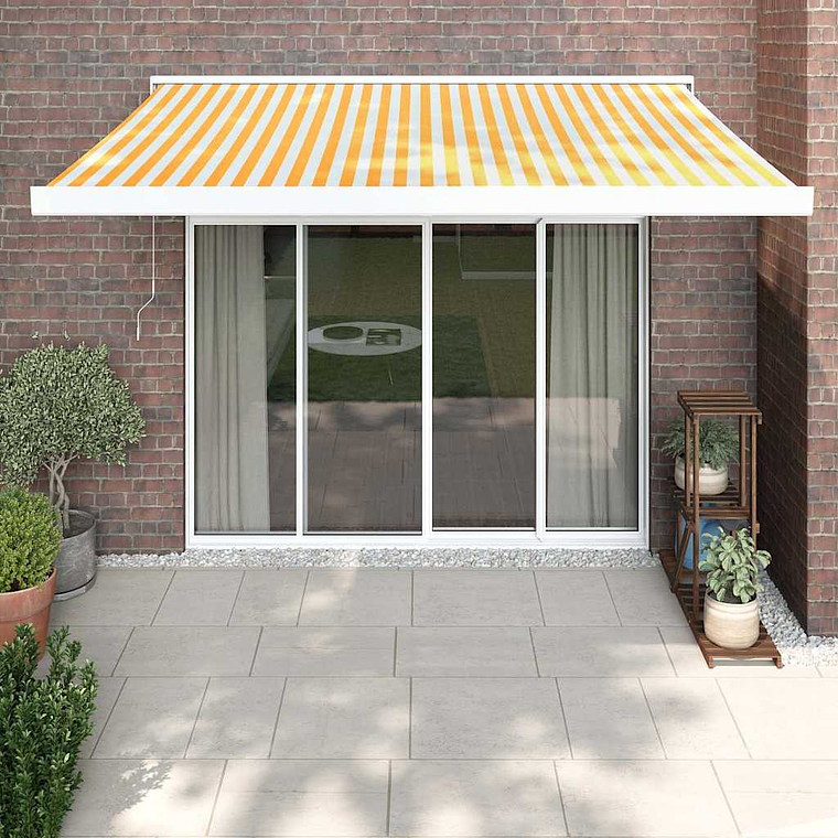 vidaXL Toldo retrátil 3x2,5 m tecido e alumínio amarelo e branco 1