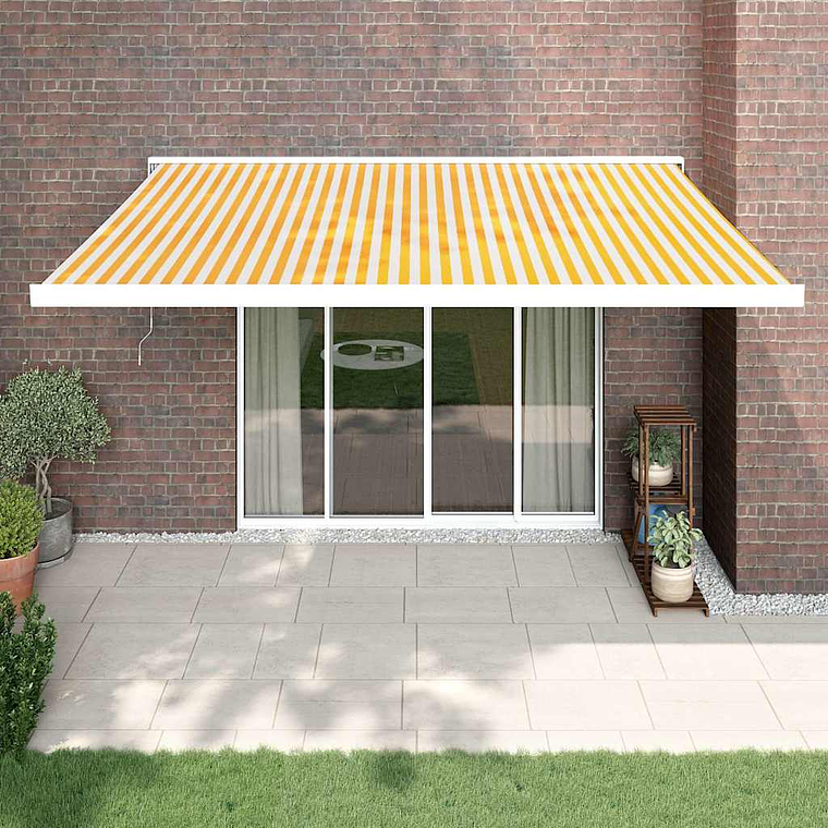 vidaXL Toldo retrátil 4x3 m tecido e alumínio amarelo e branco 1