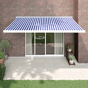 vidaXL Toldo retrátil 4x3 m tecido e alumínio azul e branco