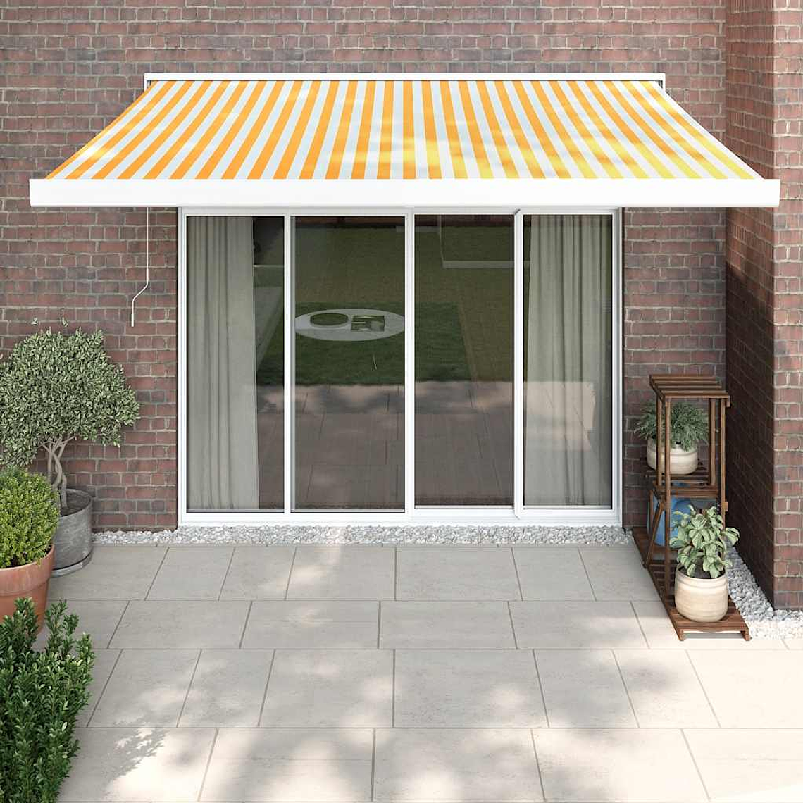vidaXL Toldo retrátil 3,5x2,5 m tecido e alumínio amarelo e branco 1