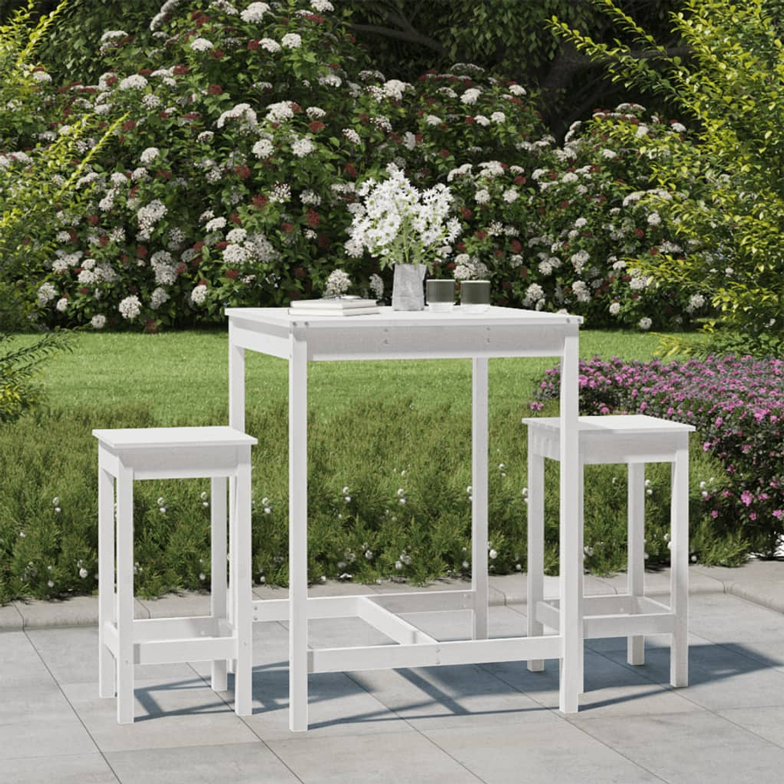 vidaXL 3 pcs conjunto de bar para jardim pinho maciço branco 1