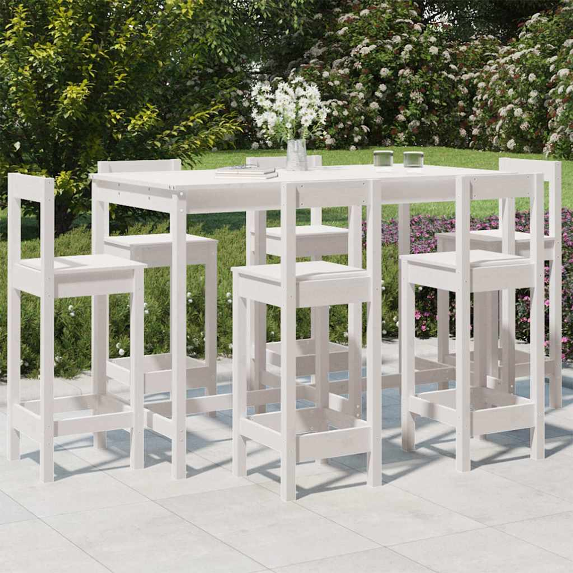 vidaXL 7 pcs conjunto de bar para jardim pinho maciço branco 1