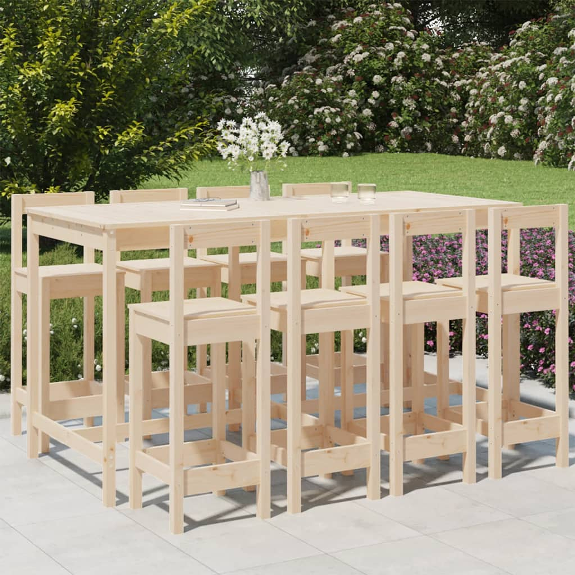 vidaXL 9 pcs conjunto de bar para jardim pinho maciço 1