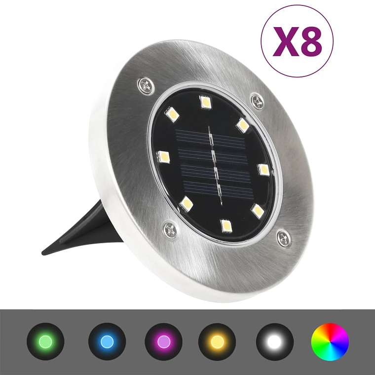 vidaXL Iluminação LED solar de solo 8 pcs cor RGB 1
