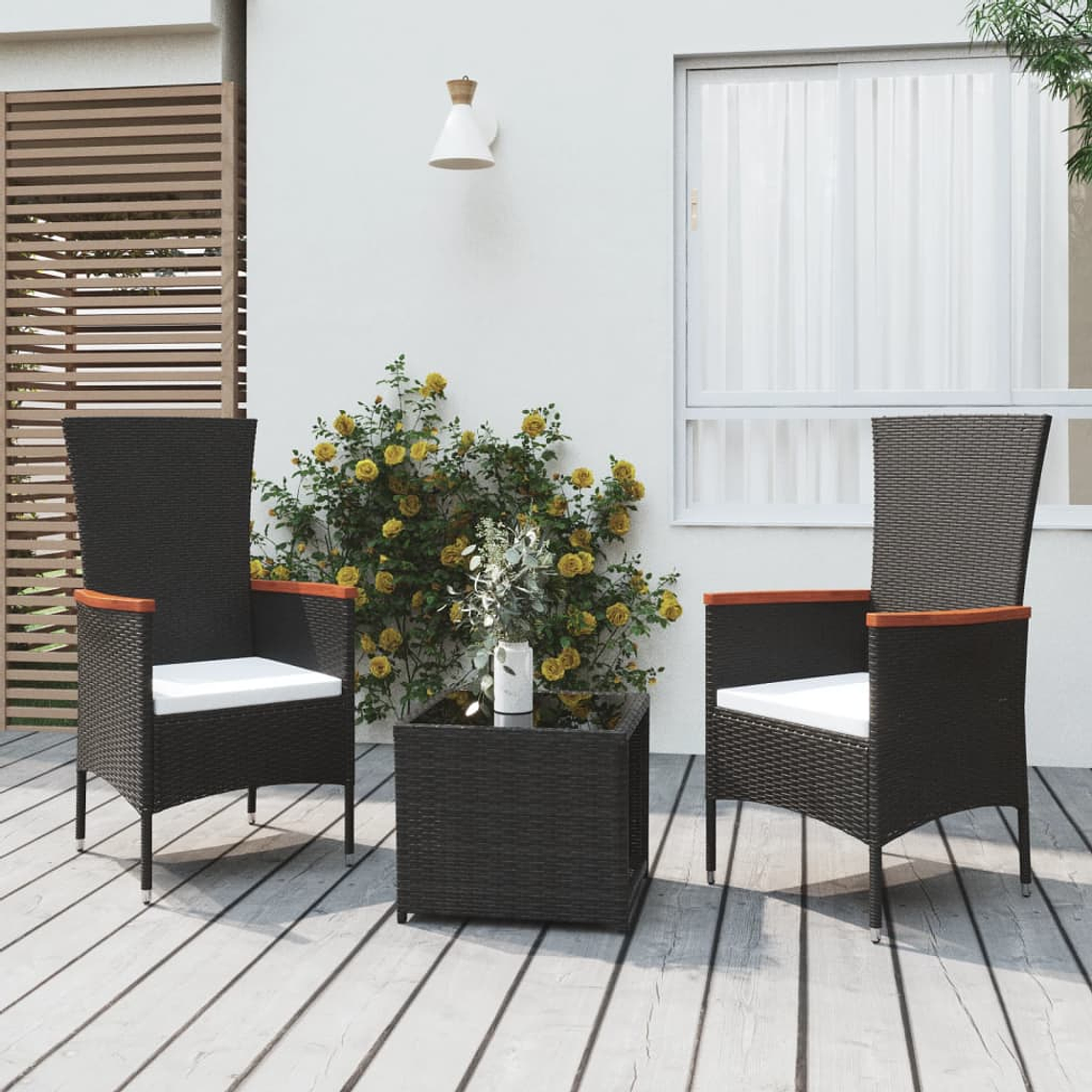 vidaXL 3 pcs conjunto lounge de jardim vime PE e aço preto 1