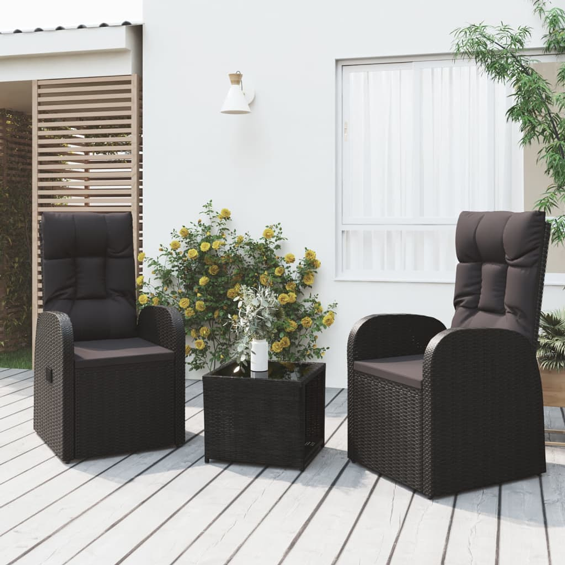 vidaXL 3 pcs conjunto lounge de jardim vime PE e aço preto 1